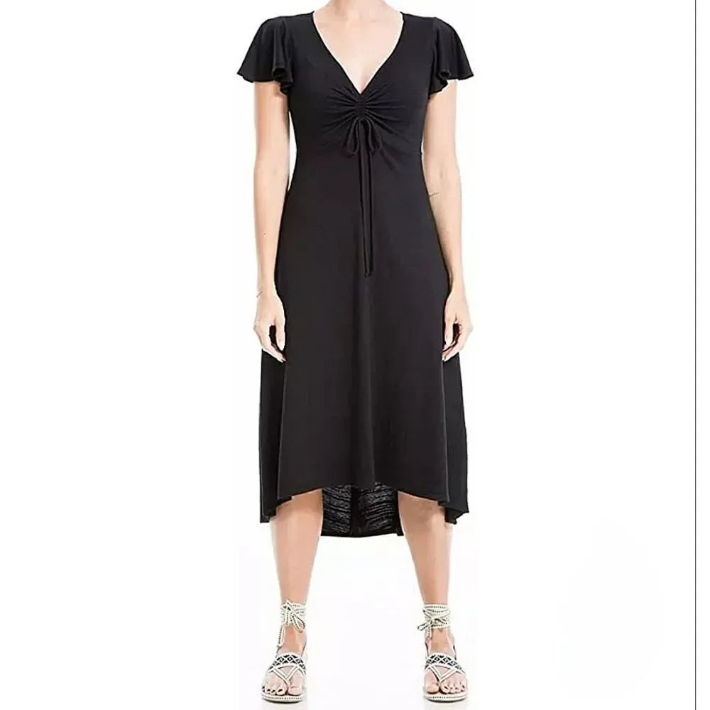 Maurice's Black V-neck A-line Flutter Sleeve Dress
